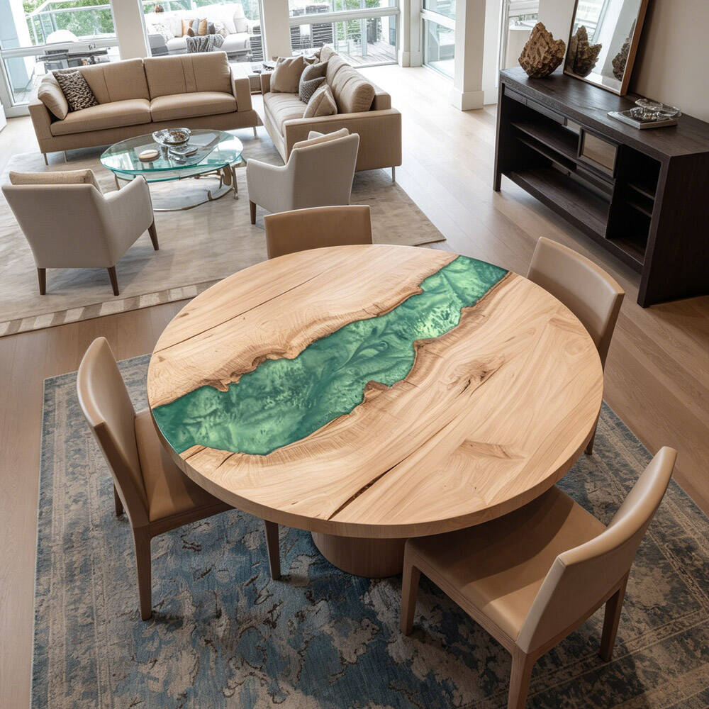 Space-Saving Round Ash Wood Epoxy Dining Table Elegant Focal Point for Apartments RT36 in Austin
