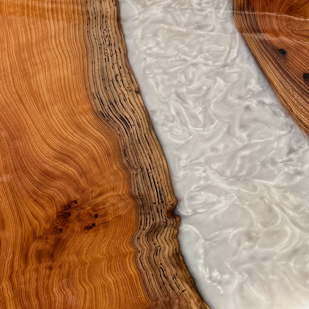 Custom Beech Wood Pearlwhite River Resin Epoxy Table in Portland