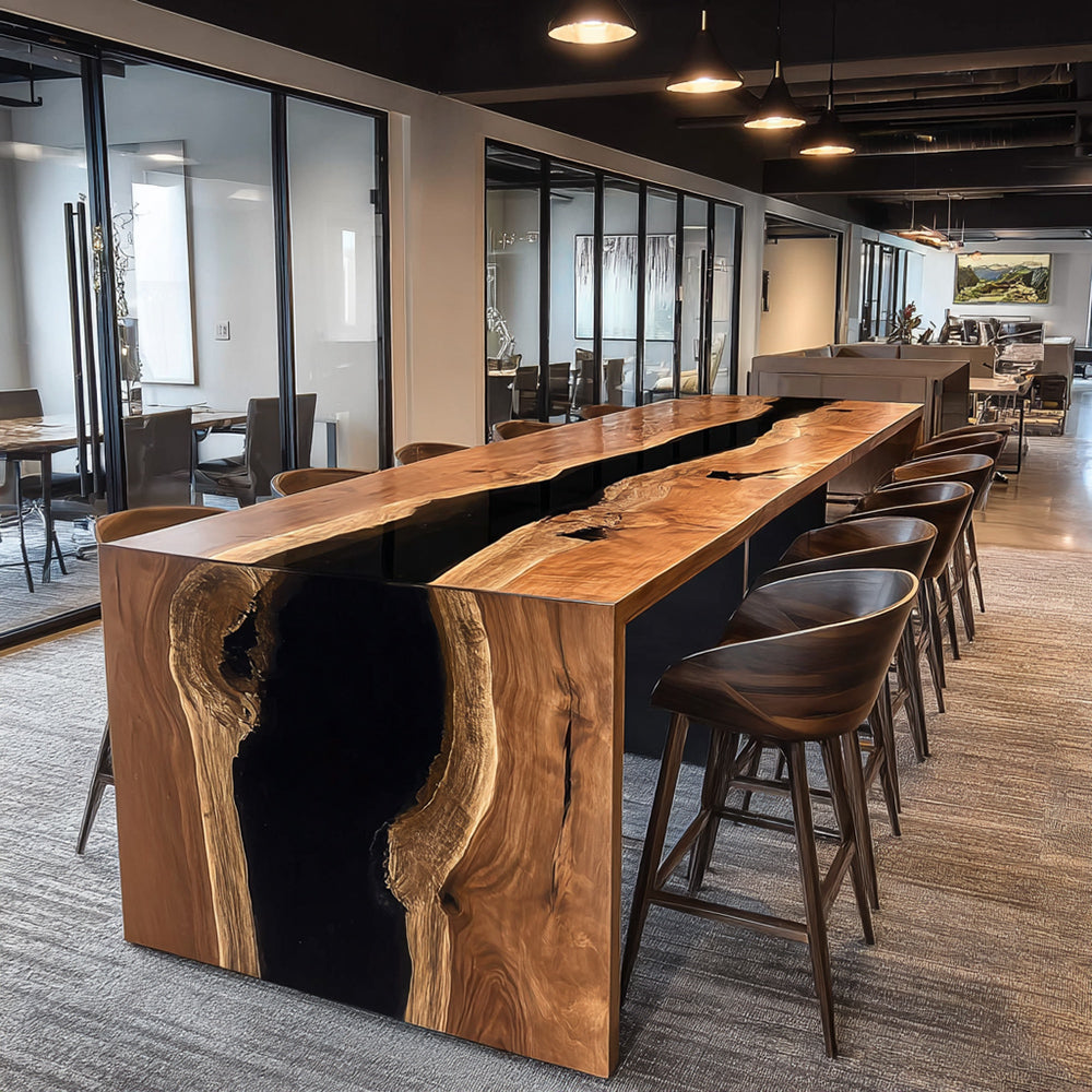 Black Walnut Epoxy Waterfall Table In Los Angeles