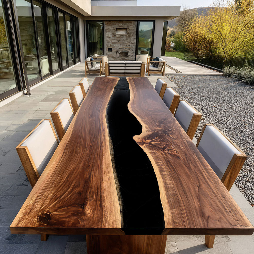 Luxury Terrace Black Walnut & Black Epoxy Table in Manhattan