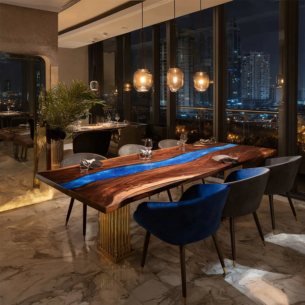 Black Walnut Epoxy Table for Luxury High-End Hospitality Dining Spaces in Manhattan