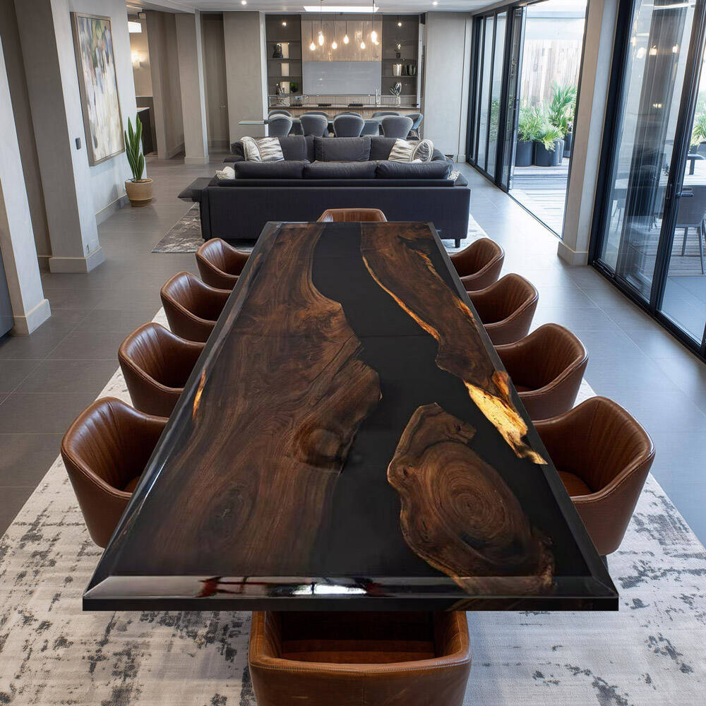 Black Walnut Stained Black River Resin Epoxy Table