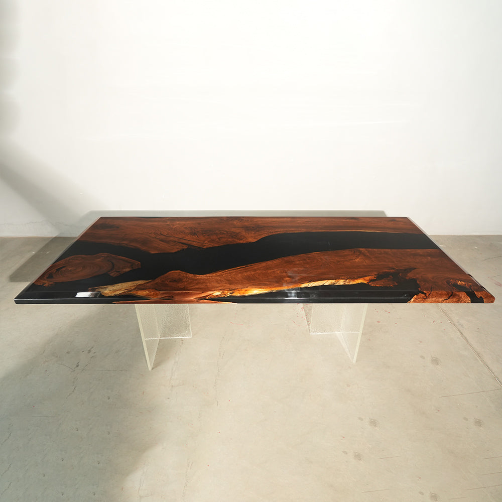 Black Walnut Wood Resin River Epoxy Table