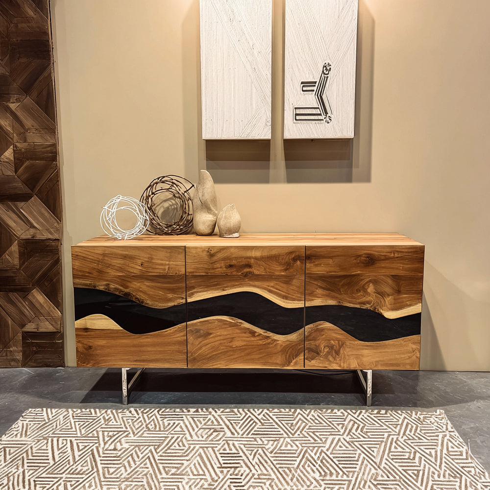 Black Walnut Epoxy River Credenza for Dining Meeting Living Room in new york