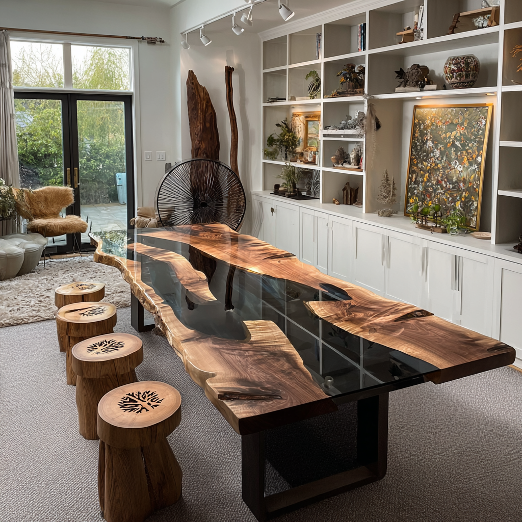 Rugged Black Walnut Sleek Black Epoxy Table in Phoenix