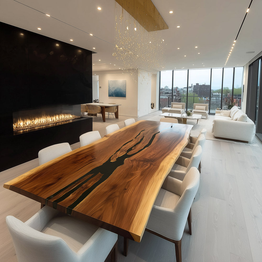 Black Walnut Black Resin Dining Epoxy Table Set for Active Households KCT118 in New York
