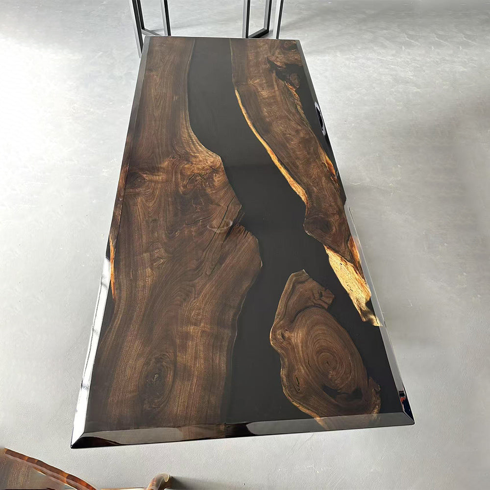  Black Walnut Dark Stained Resin Epoxy Table 