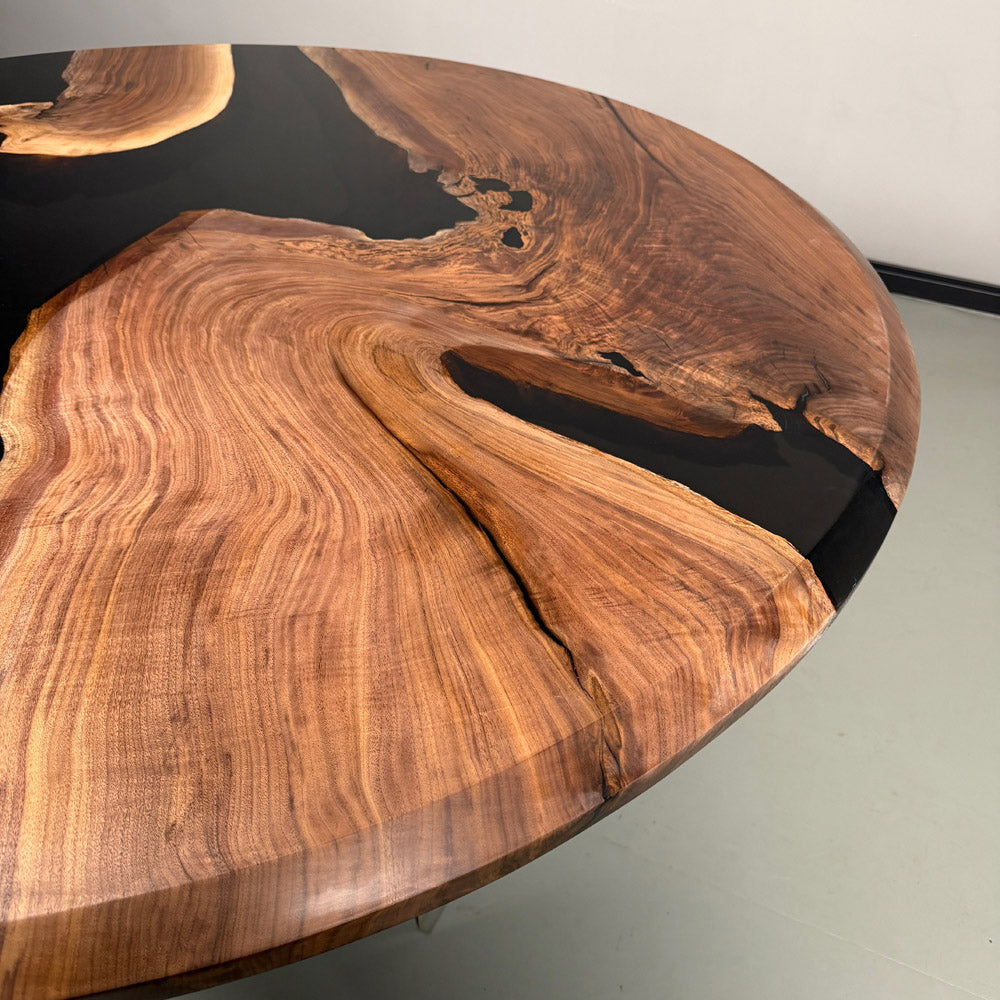 KAZANAHOME Black Walnut Black Epoxy Table 72"Diamter
