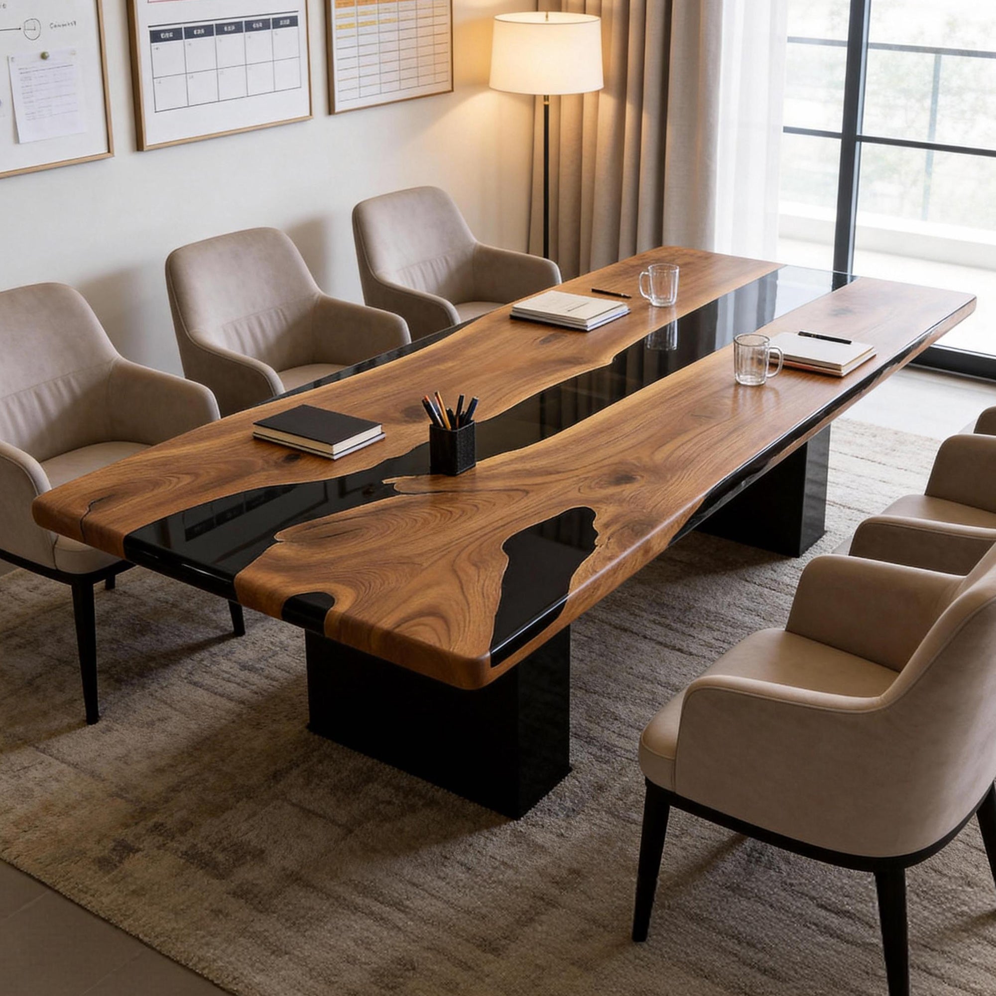 Custom Black Walnut Black Epoxy Table in Miami