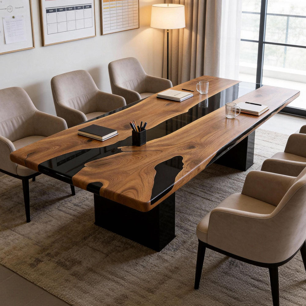 Custom Black Walnut Black River Epoxy Table in Miami