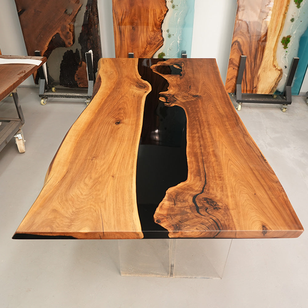 Live Edge Black River Resin Epoxy Table 