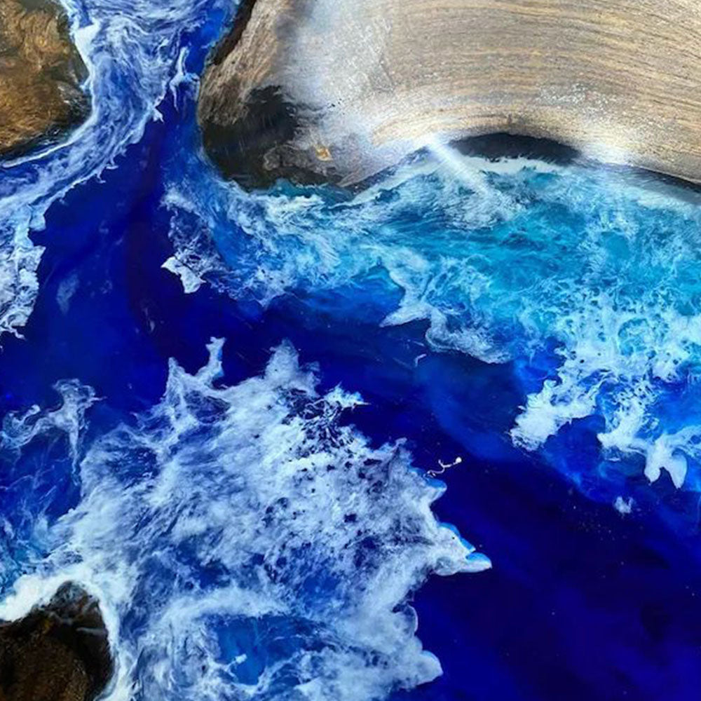 Custom Black Walnut River Blue Wave Resin Epoxy Table in Florida
