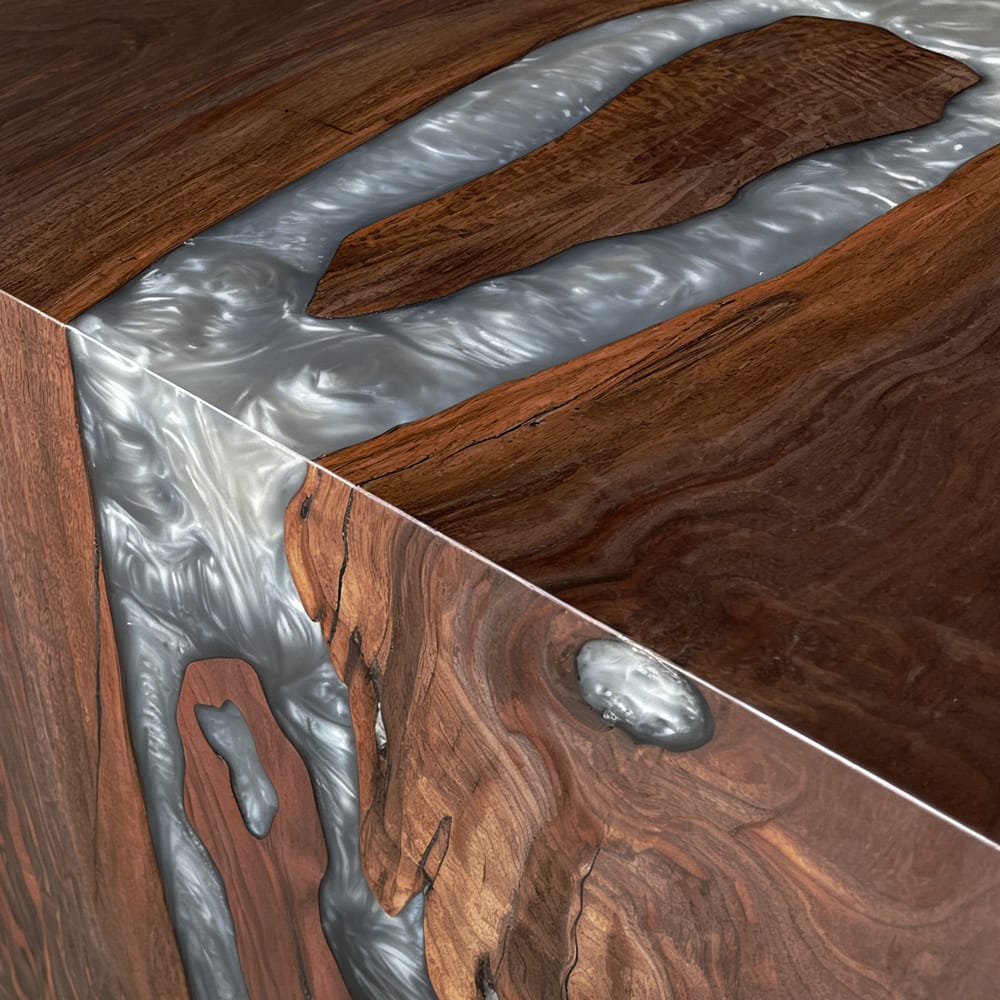 Sophisticated Black Walnut Silver River Waterfall Table for Modern Luxury Lofts  in Los Angeles