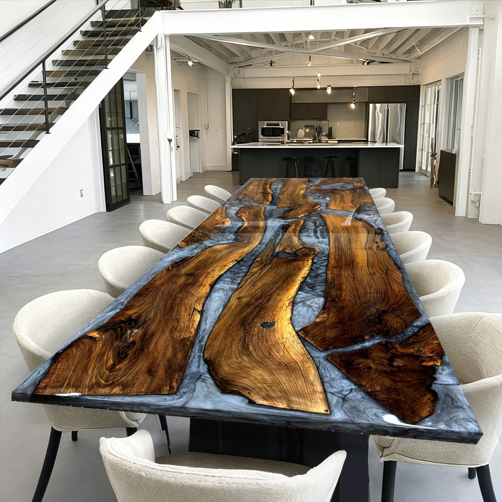 Black Walnut Smoky Black Epoxy Table -Elegant Shadow Flow Design for Modern Penthouses & Upscale Dining in Portland 