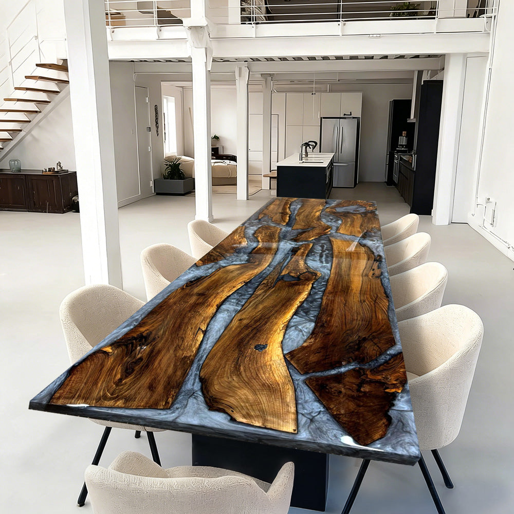Black Walnut Smoky Black Epoxy Table in Portland 