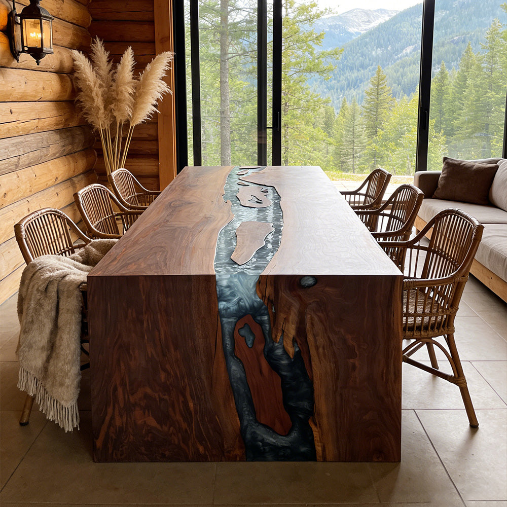 Black Walnut Epoxy Table for Modern Luxury Lofts in Los Angeles