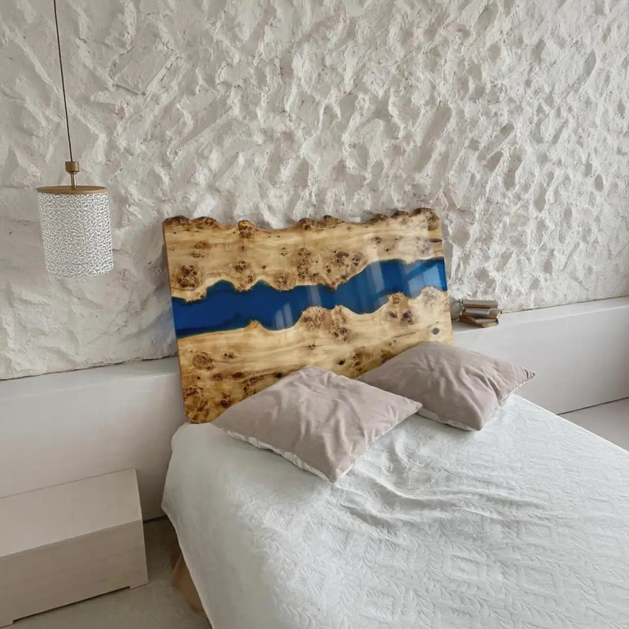 Bold Poplar Wood Epoxy Headboard for Modern Urban Lofts in New York 