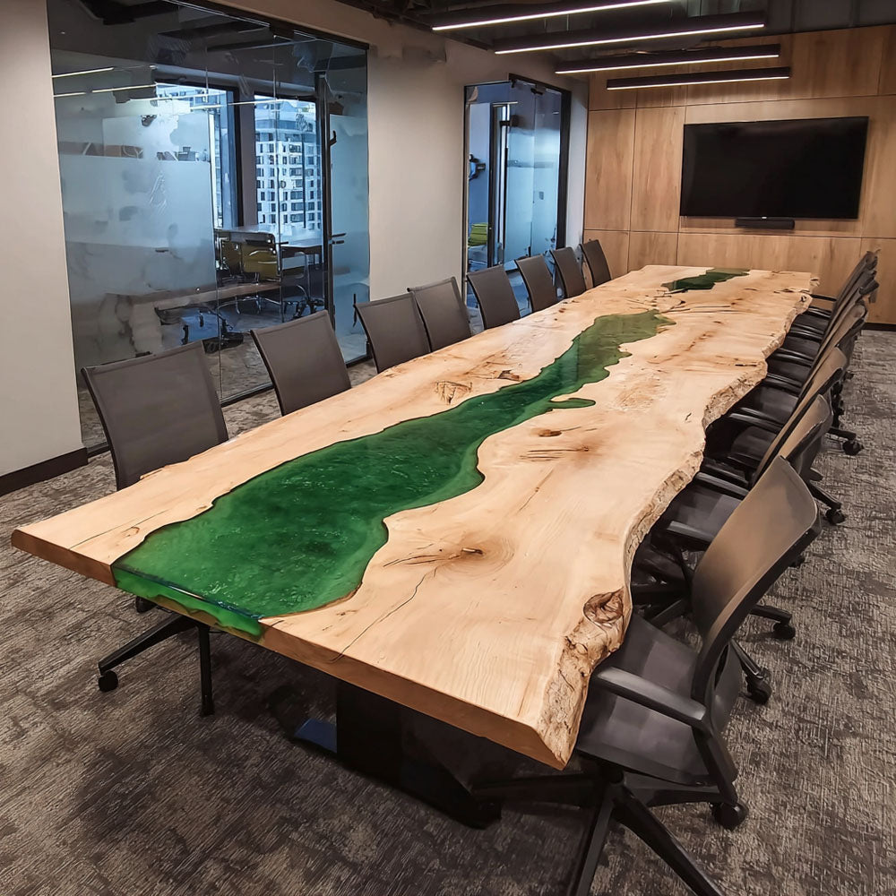 Artisanal Live Edge Poplar Conference Epoxy Table – Breathtaking 12-Seater Meeting Table for Creative Agencies and Tech Hubs in Atlanta 