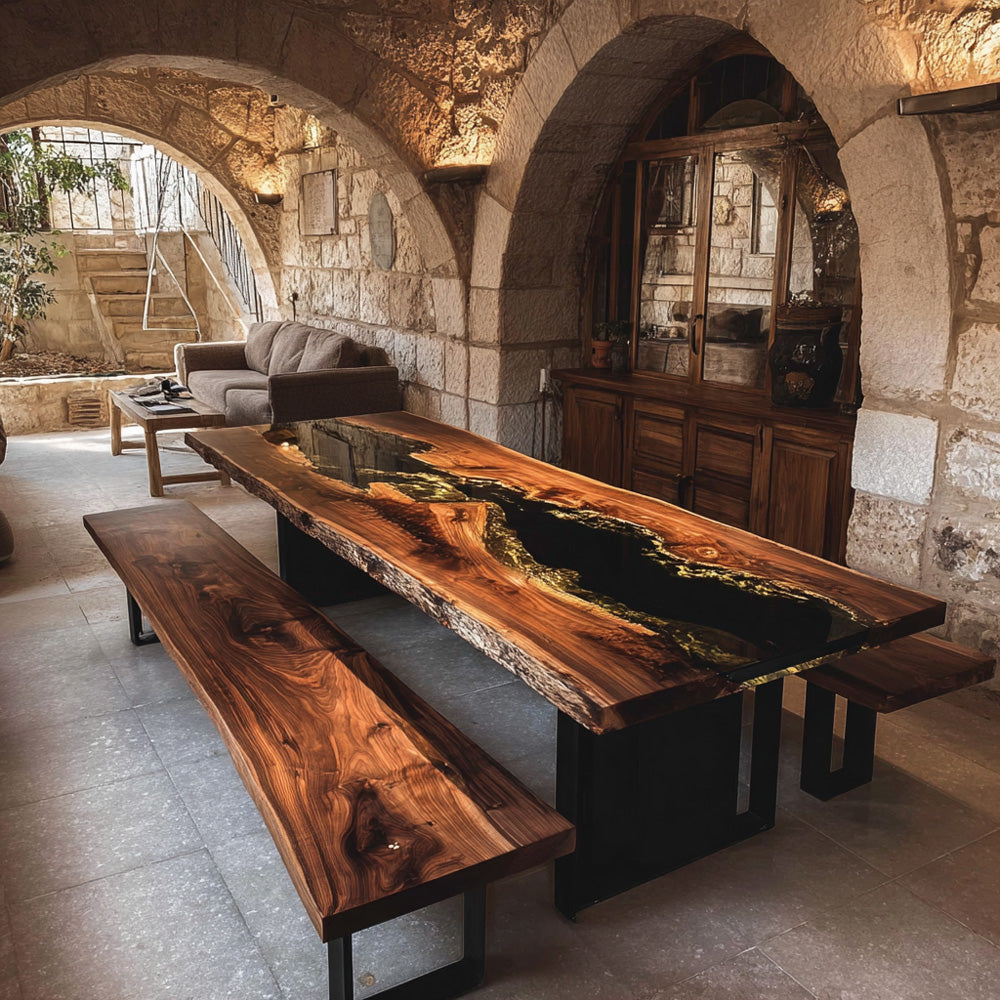 Black Walnut & Midnight Resin Table Set for Luxury Rooms