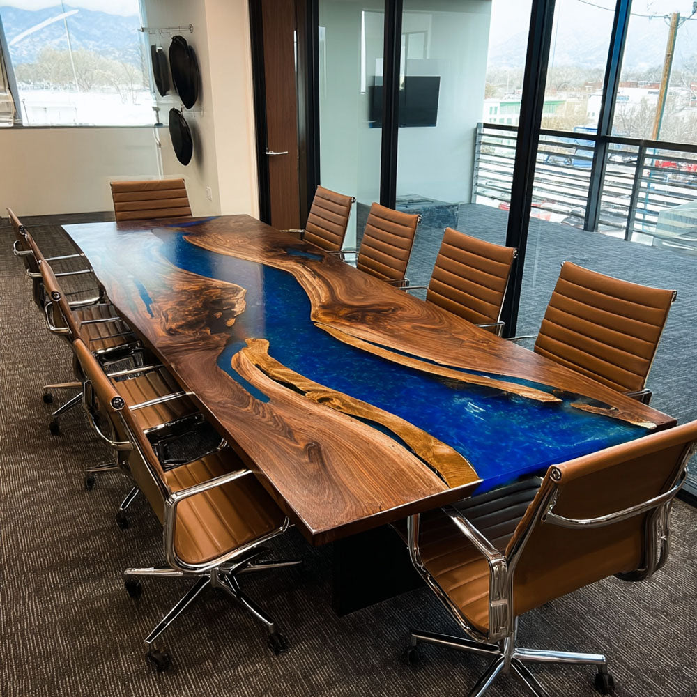 Black Walnut Deep Blue Epoxy Table CT131 - 10-Person Executive Boardroom Hub or Luxury Dining in Washington D.C.