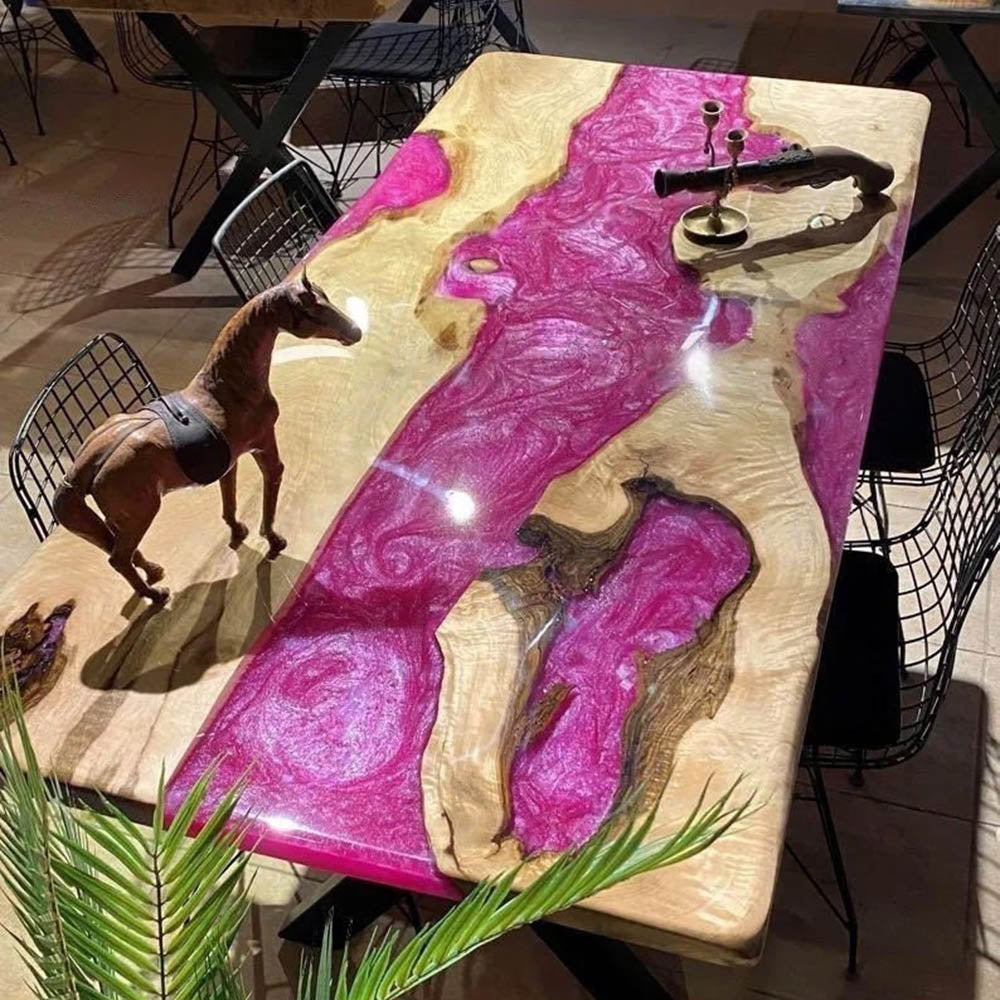 Poplar Bold Pink Epoxy Table for Modern Homes
