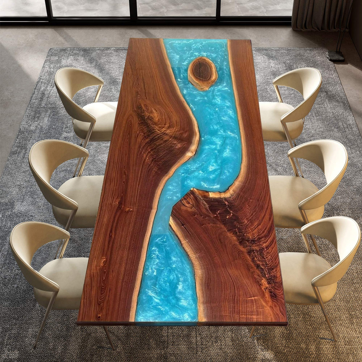 Black Walnut Wood Blue River Epoxy Resin Table Kazanahome