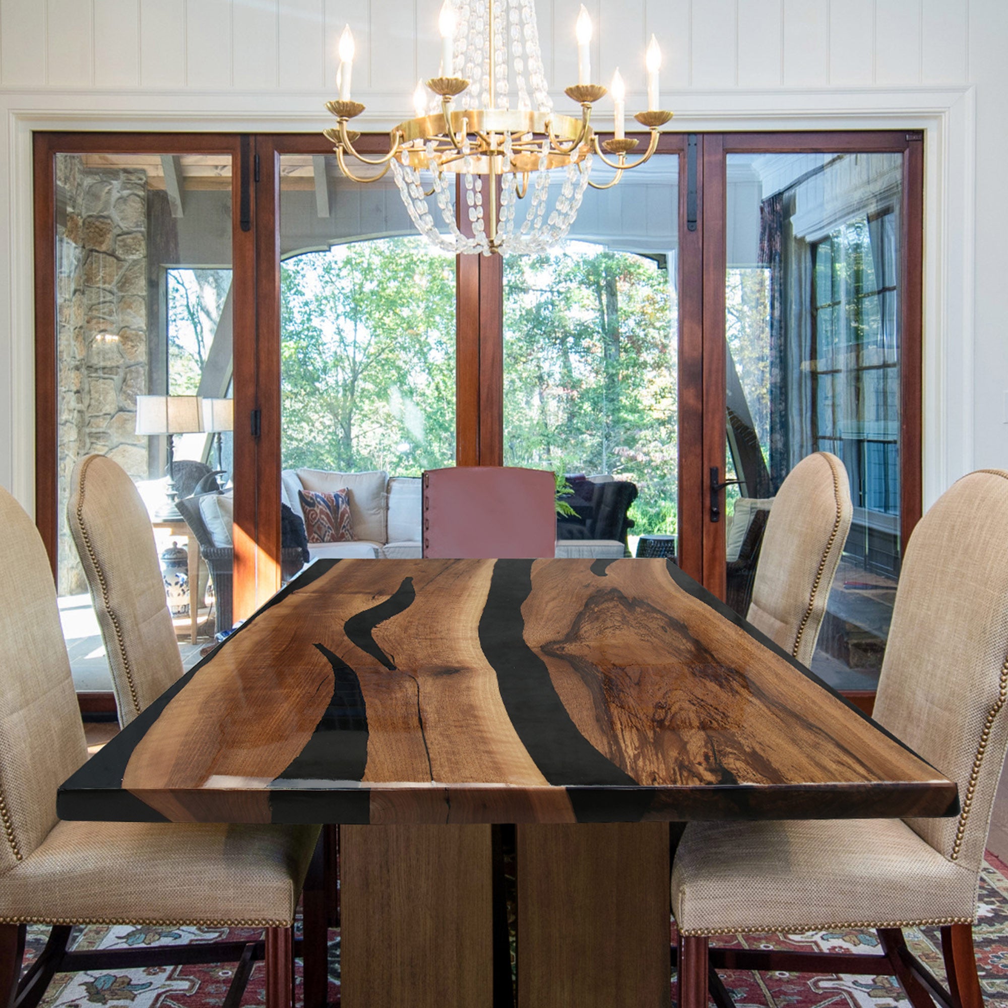 Black Walnut Epoxy Resin And Wood Table - kazanahome