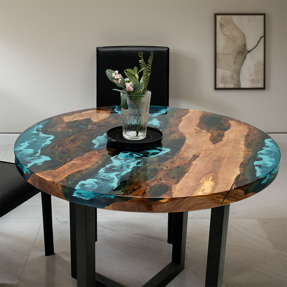 Custom Epoxy River Coffee Table with Natural Wood RT04
