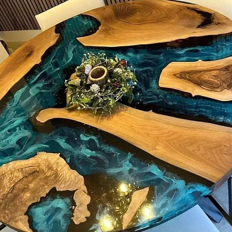 Custom Epoxy River Coffee Table with Natural Wood RT04