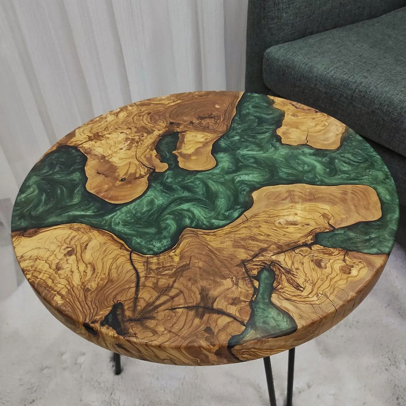 Custom Epoxy Round Table Top with Natural Wood Coffee Table RT03