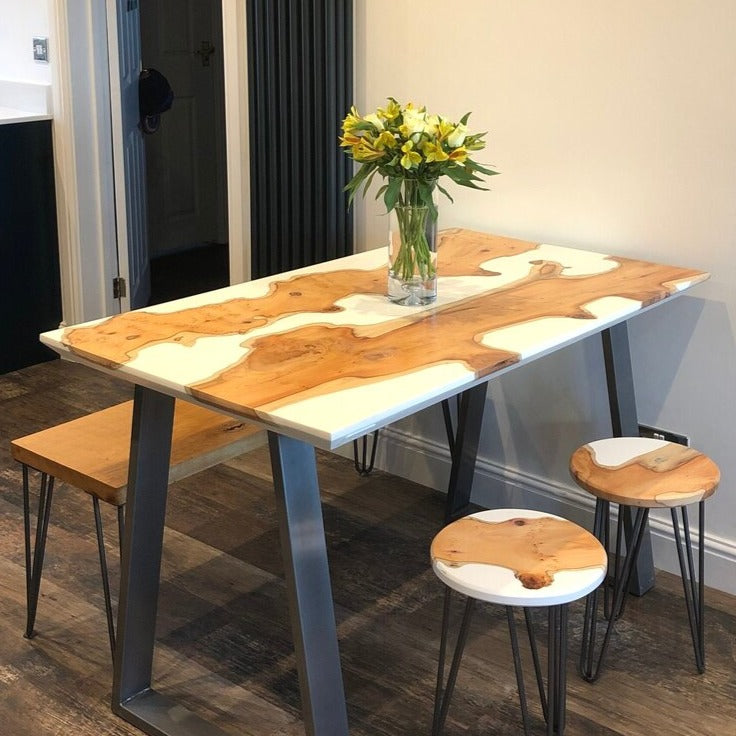 Custom Cream White Epoxy Dining Table KCT26