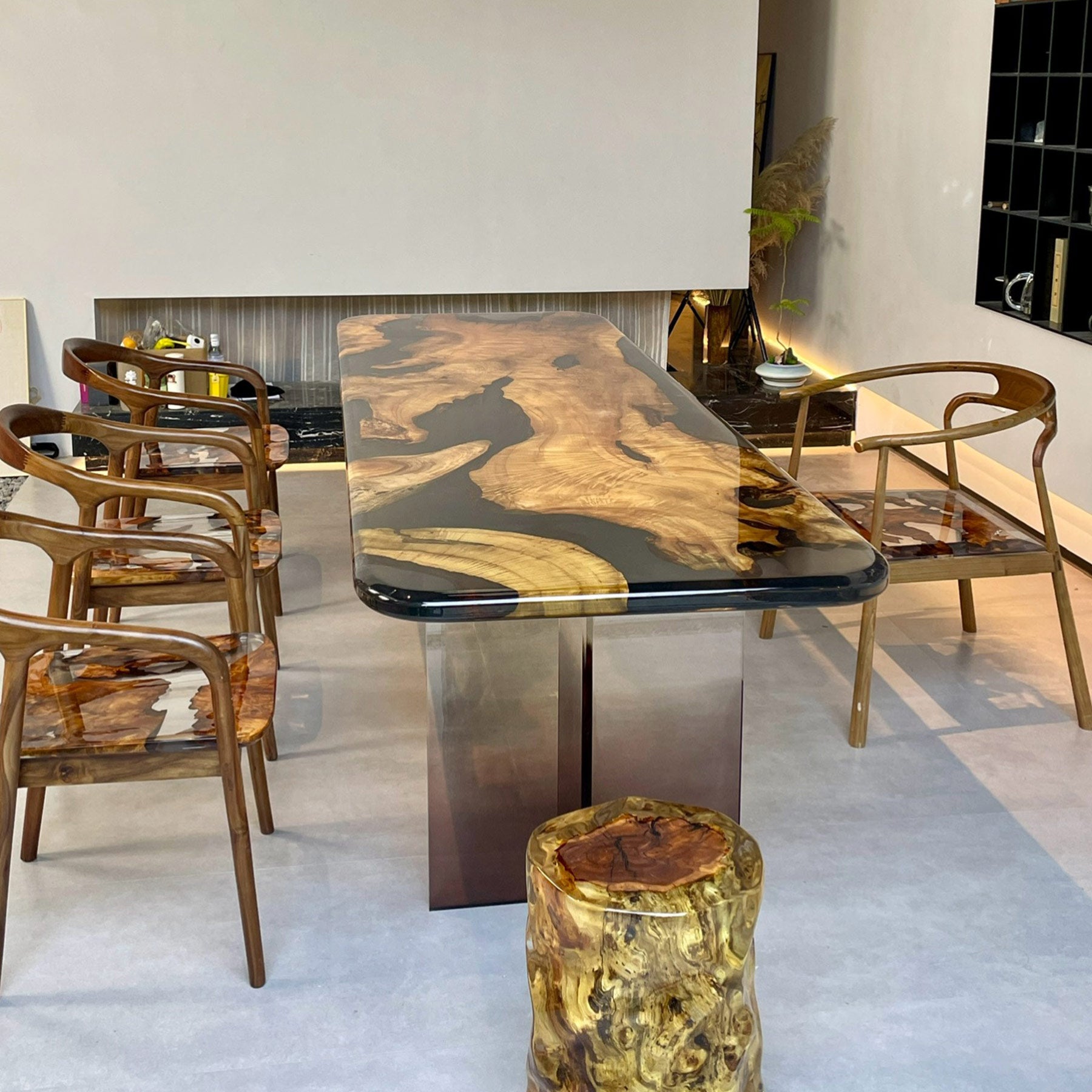 Wood Epoxy Resin Table With Round Corners - Kazanahome