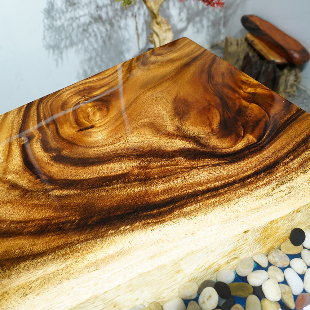 Custom Ocean Wave Walnut Epoxy Dining Table CT44 in Malibu