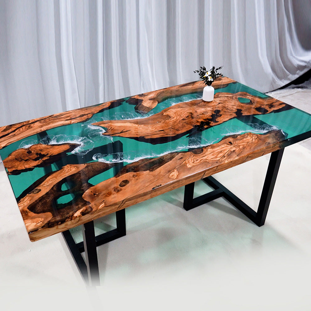 Olive Green Wave Epoxy Table in San Diego