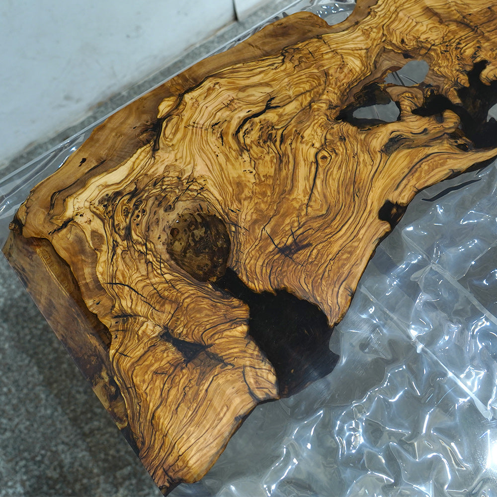 Custom Olive Ice Cracks Live Edge Epoxy Dining Table CT41