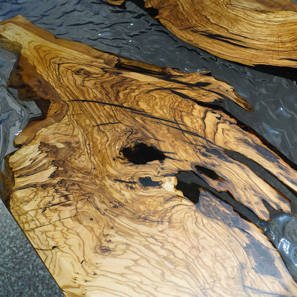 Custom Olive Ice Cracks Live Edge Epoxy Dining Table CT41