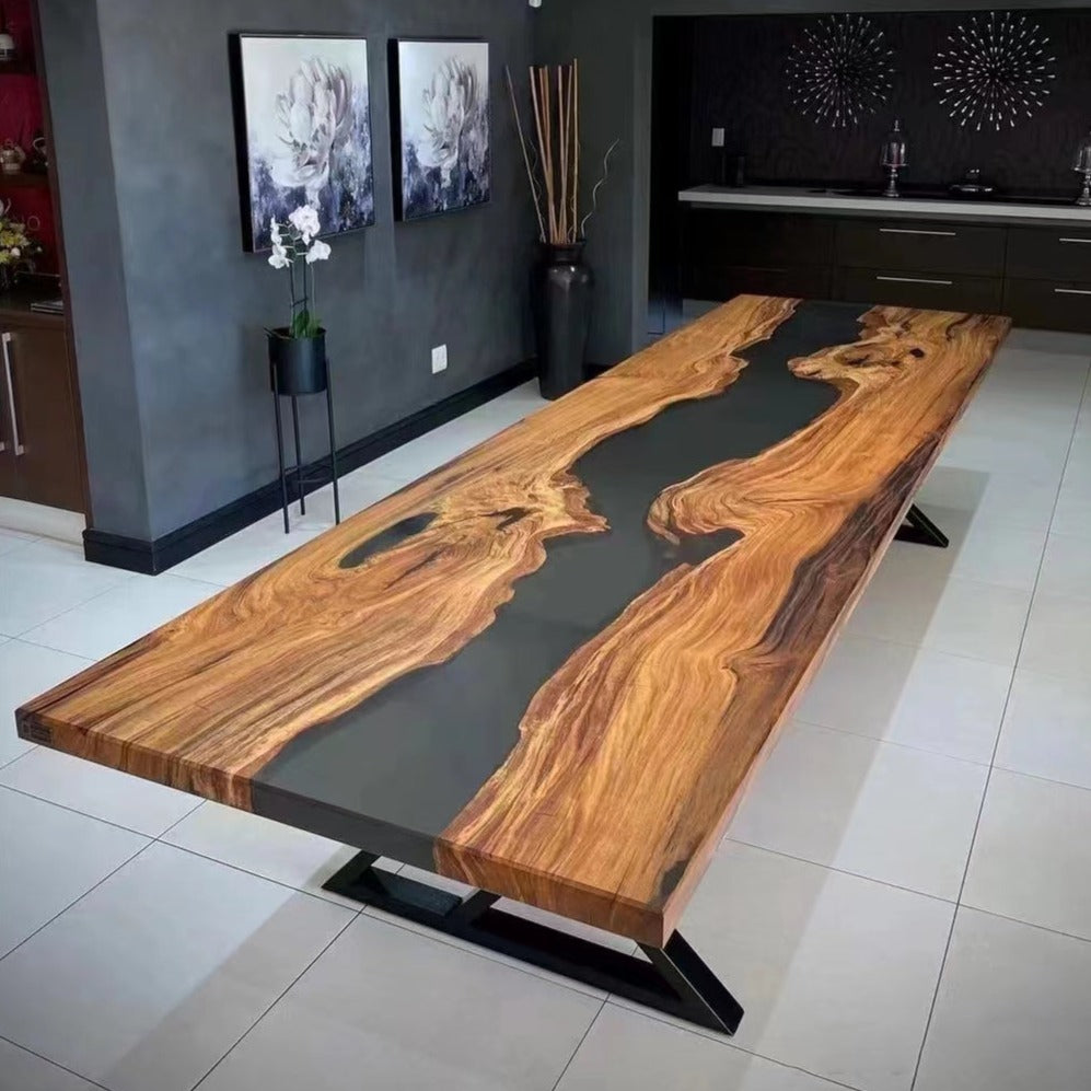 Custom River Conference Epoxy Table Black CT54