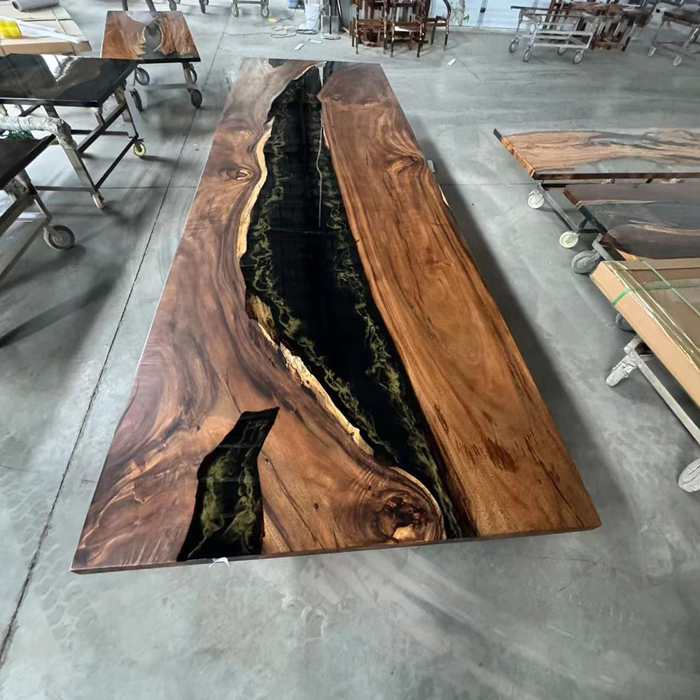 Custom Walnut Wood Epoxy Table - Kazanahome