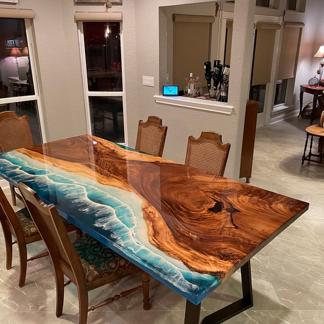 Custom Wood and Epoxy Dining Table CT25 difference of $400 for Dana