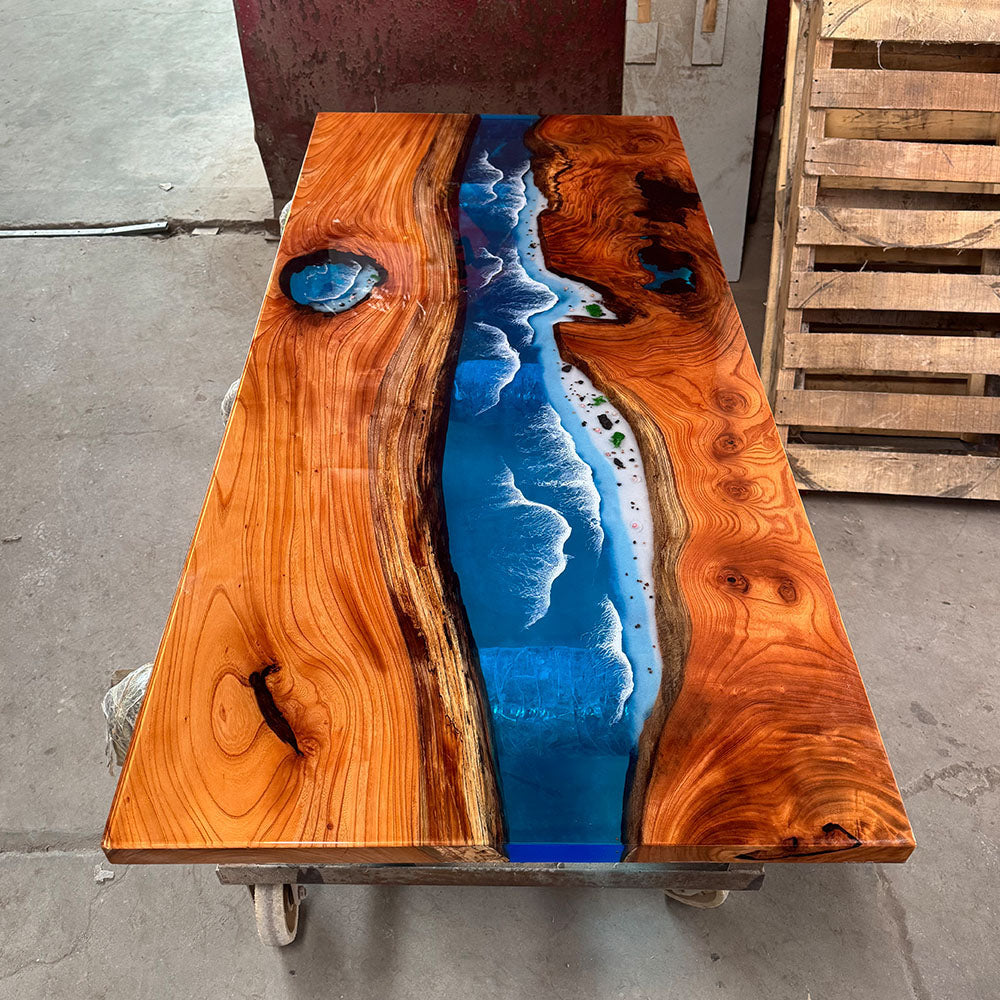Beech Seawave Beach River Resin Epoxy Table in Boston