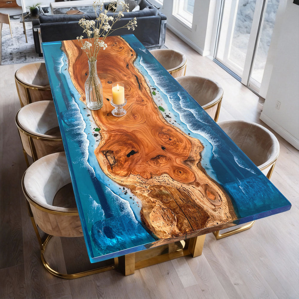 Beech Ocean Wave Edge Epoxy Table in Tampa