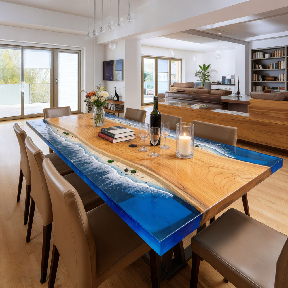 Beech Ocean Wave Edge Epoxy Table in Tampa