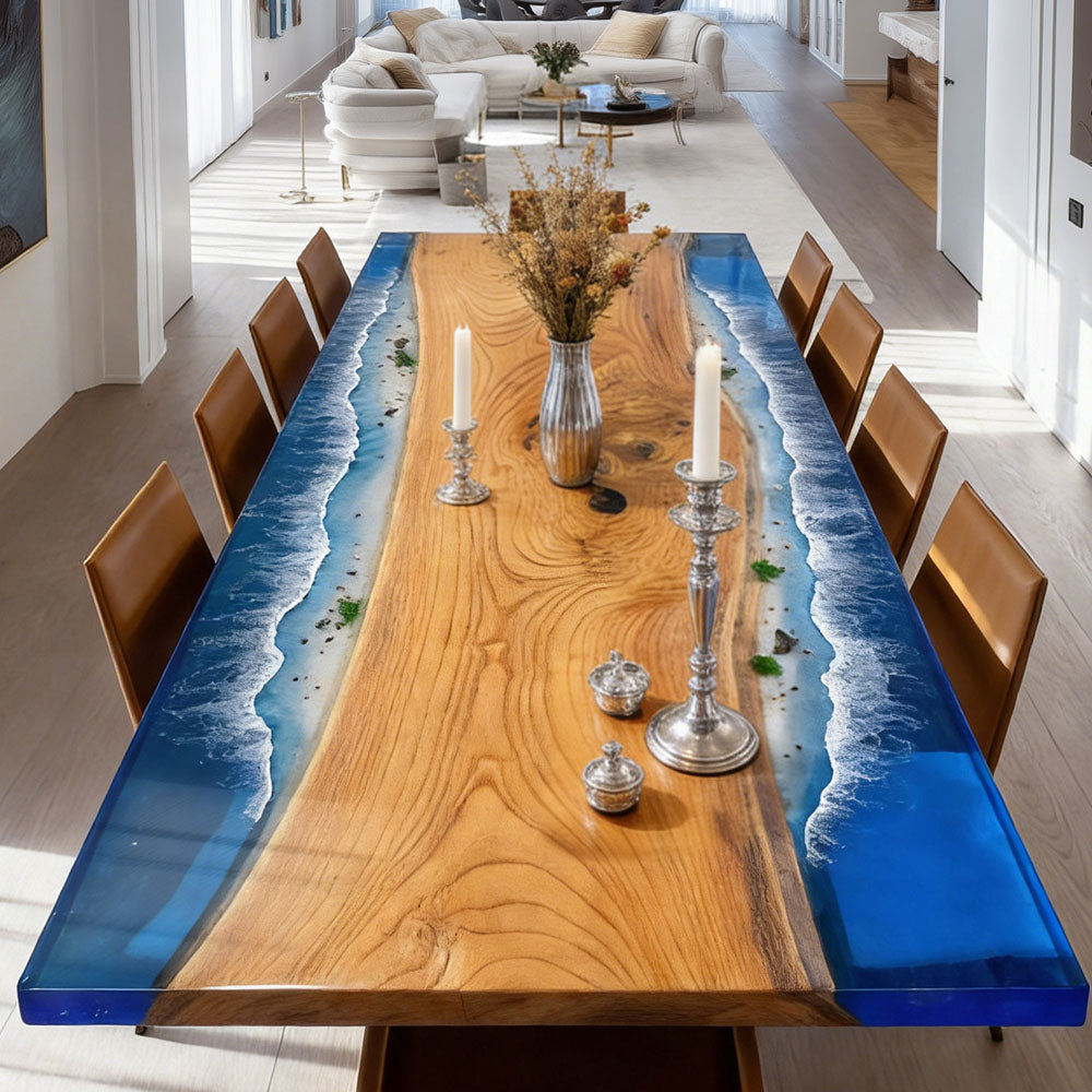 Premium Beech Wood & Deep Sea Epoxy River Table in Austin