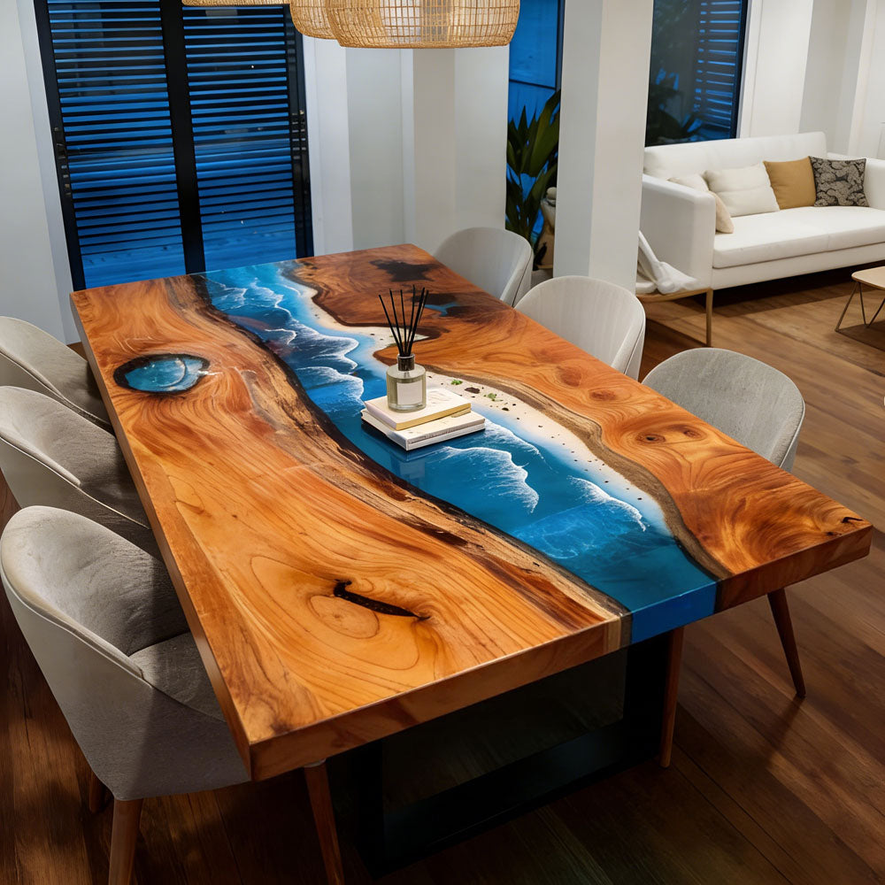 Beech Seawave Beach River Resin Epoxy Table in Boston