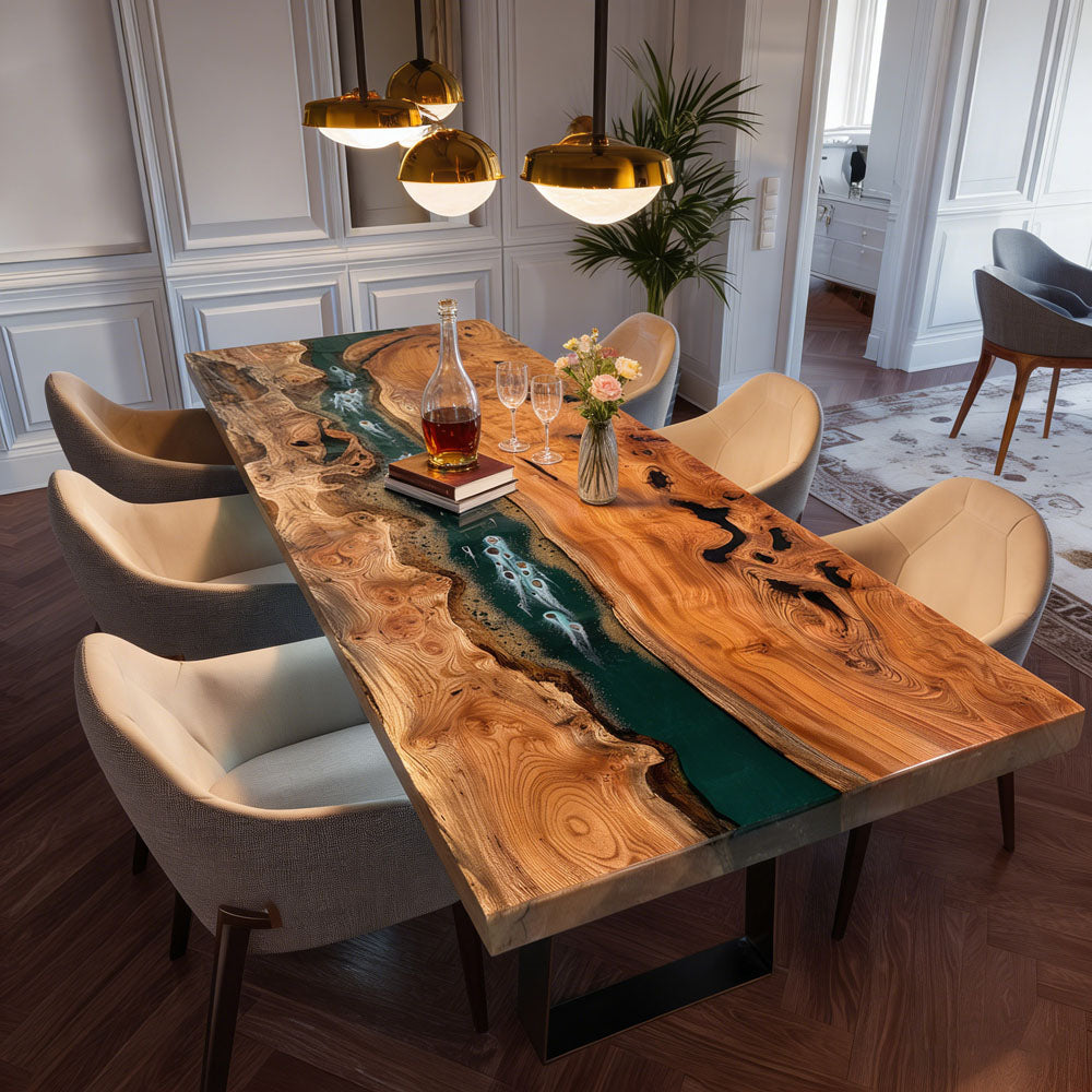 Custom Beech Stone Island Green Epoxy Table in Denver