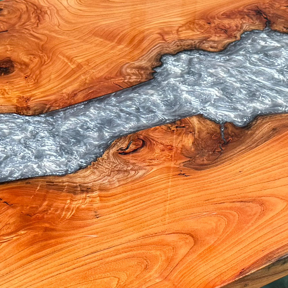 Custom Beech Wood River Epoxy Table in Chicago