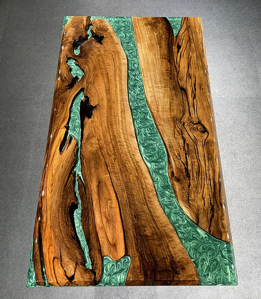 Custom Black Walnut Green River Resin Epoxy Table in Miami