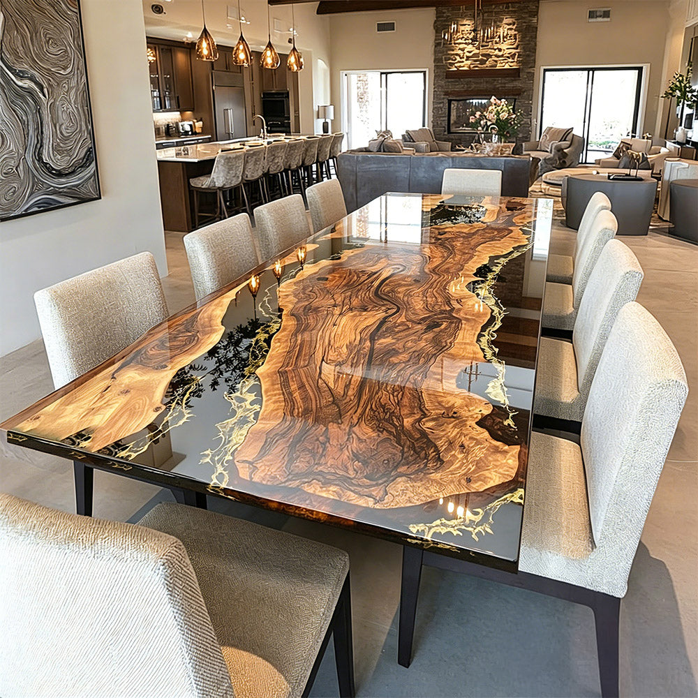 Custom Black Walnut Black Gold Epoxy Table for Upscale Hosting Spaces in Scottsdale KCT105