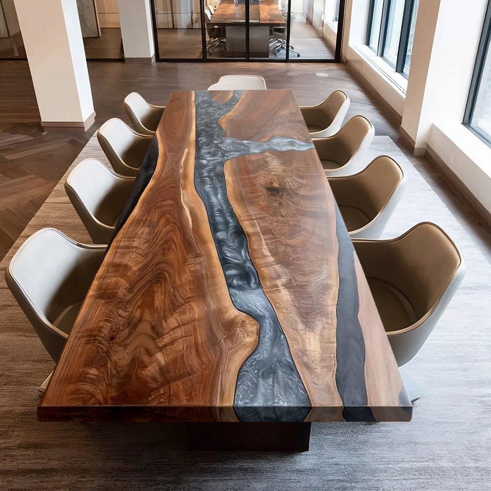 Custom Black Walnut Black Gray Epoxy Table in Manhattan