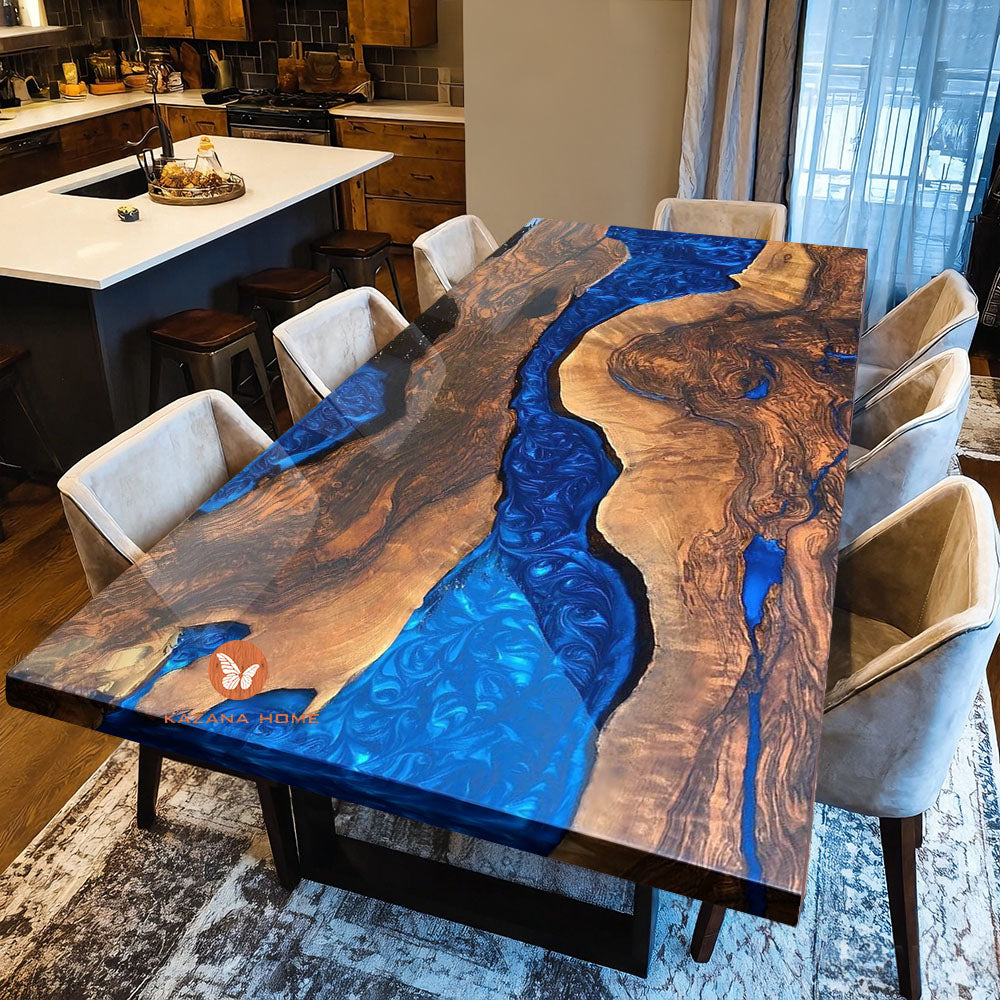 Black Walnut Blue River Epoxy Table in Florida